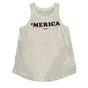 PINK Victoria's Secret Gray Tank  'MERICA Print Side Varsity Stripes Patriot SzM